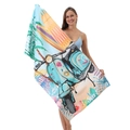 Microfiber beach towel with blue scooter and surfboard print for summer vacations - 80*160cm / Vacation Scooter Surfing