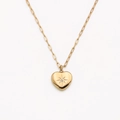 Golden heart necklace with octagonal star and zircon on a long link chain for women - Gold Star Heart