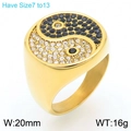 Anello hip hop dorato con motivo Yin Yang tai chi e pietre di zircone cubico - US 7 / Modello Tai Chi (KR112697-MZOZ)