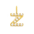 Gold metal letter Z pendant charm with inlaid white pearls for jewelry making - Letter Z / Gold