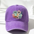 Close-up of purple washed cotton baseball cap with floral MAMA embroidery detail - One Size / Deep purple
