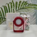 Red circular portable LED lantern light with adjustable U-stand for desk and selfie - Bear Bag + Gift Wrap - Couples / Red