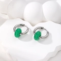 Minimalist silver stainless steel hoop earrings with translucent green natural stone beads - 1# Green Natural Stone