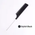 Pettine a coda professionale Nero Jet con denti in plastica e manico in acciaio inox - Nero