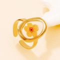 Vintage golden open ring with oval transparent casing and real yellow dried flower detail - Gold with Orange Flower
