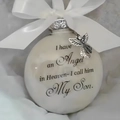 Memorial ornament ball with white bow and silver angel charm for Son in heaven - My Son