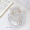 Cat-shaped hand mirror in white acetate with marble texture and golden face details - Mermaid White