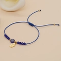Handmade royal blue braided evil eye bracelet with golden Hamsa hand charm and beads - Dark Blue Hamsa Eye Bracelet (C-B220068B)
