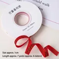 Glittery red Christmas ribbon roll 1cm wide for gift wrapping and DIY crafts - 1.0cm Width x 7 Yards / Glitter Gold Velvet Christmas Red