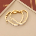 Luxurious gold heart hoop earrings with full crystal pavé setting for women - Heart
