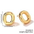 Polished golden oval bubble stud earring in minimalist design with size dimensions - Letter O (E01698-O)