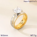 Anillo bicolor de 6mm con circonita, acabado plateado cepillado e interior dorado - US 7 / Estilo de Mujer Bicolor