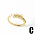 Elegant gold-plated open ring featuring four white pearls and shimmering zircon accents - Style C-Row Zircon Crown Pearl / Gold