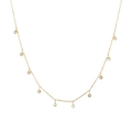 18K gold plated chain necklace with nine round clear zircon charms on white background - White Zirconia Waterdrop Necklace