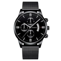Herren-Chronograph in Schwarz mit einem Edelstahl-Armband im Milanaise-Design - Schwarzes Zifferblatt Silberne Zeiger Schwarzes Armband