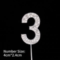 Décoration de gâteau chiffre 3 en argent avec strass brillants pour anniversaire - Chiffre 3 en Alliage Argent