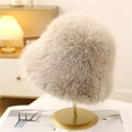 Elegant beige faux fur Mongolian hat for women winter warm casual bucket hat style - M (56-58cm) / Khaki