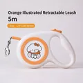 Retractable 5m white and orange dog leash with cartoon illustration and metal hook - 5M / Orange (Illustration)