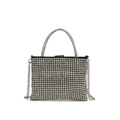 Sparkly silver rhinestone shoulder bag for kids with metal chain strap and top handle - Horizontal Rhinestone Handle