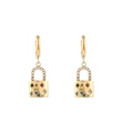 18K gold plated lock-shaped earrings with colorful moon and star gems on white background - Multi-Color Zircon Lock Pendant Ear Buckle