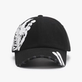 Casquette de baseball en coton lavé noir avec texte VIBRA et détails de bord usés - Noir