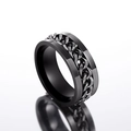 Close-up of matte black stainless steel ring with spinning silver Cuban chain detail - US 7 / Black