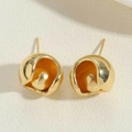 Minimalist golden dome-shaped bud earrings with polished metallic finish for women - Smooth Style (ES2424-1)