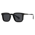 Classic black square frame sunglasses for men with decorative metal stripes and grey lenses - Black Gray/Gunmetal Temple