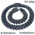 20mm black stainless steel Cuban chain necklace and bracelet set for men hip hop style - Polished Black Color Set (KS221711-KJX)