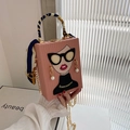Borsa a tracolla a scatola rosa con grafica pop art vintage e manico avvolto in seta - Rosa