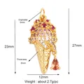 Pendentif cornet de glace doré avec zircons roses et pierre orange, hauteur de 27mm - Crème glacée (Grande) / Or