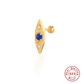 925 silver gold geometric ear stud featuring a round blue stone and white crystals - Geometric Rhombus Style (G60202395067) / Gold