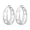 Polished silver stainless steel hoop earrings with hollow star cutouts and snap closure - Hollow Star / 40mm Pair / Silver