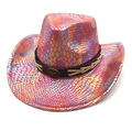 Cappello da cowboy arcobaleno pitonato con cintura in pelle e fibbia a testa di toro - M (56-58cm) / Rosso