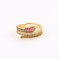 Adjustable golden snake ring featuring vibrant multi-color micro-pave cubic zirconia stones - Adjustable Open / Colorful Wrapped Snake Style