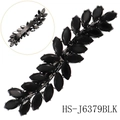 Elegante pinza de pelo plateada con cristales negros en forma de hoja y detalle - Negro