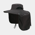 Quick-dry black outdoor sun hat with wide brim, neck flap and breathable mesh panels - One Size / Dark Gray