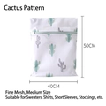White fine mesh laundry bag with cactus print and zipper, size 40x50cm for delicates - Cactus (Medium 40*50cm)