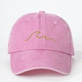 Gorra de béisbol de algodón lavado rosa con bordado de olas doradas y correa - Talla única / Rosa