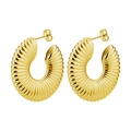 Pair of thick C-shape golden earrings with vintage hollow design and radial texture - C-Shape No.2 Gold