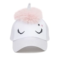 Kids unicorn baseball cap in white and silver with pink faux fur pom and glitter horn - White Sequin Unicorn