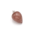 Pink tiger eye teardrop pendant with silver metal bail on a clean white background - Strawberry Quartz