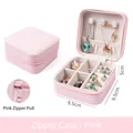 Pink portable PU leather jewelry box with zipper closure for rings and necklaces - Pink (PU Leather) / Pink