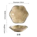 Golden lotus-shaped ceramic sauce dish with 10cm diameter in vintage kilned finish - Leaf Golden Grain