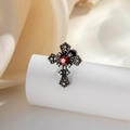 Vintage black metal cross stud earring with red gemstone and crystal accents - Black/Red Cross