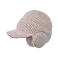 Berretto invernale in maglia beige con paraorecchie e logo in metallo per l'esterno - Cachi