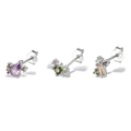 S925 sterling silver stud set with colorful teardrop, round, and rectangular zircon - 3Pcs Set Platinum