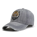 Grey washed cotton baseball cap with tiger embroidery and distressed brim details - One Size (55-58cm) / Gray
