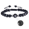 Detailed view of faceted tiger eye bead bracelet with 100 languages I Love You projection - Obsidian Bracelet