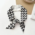 Black and white floral silk scarf with for will text as a versatile hair tie or bag accessory - Small Wavy